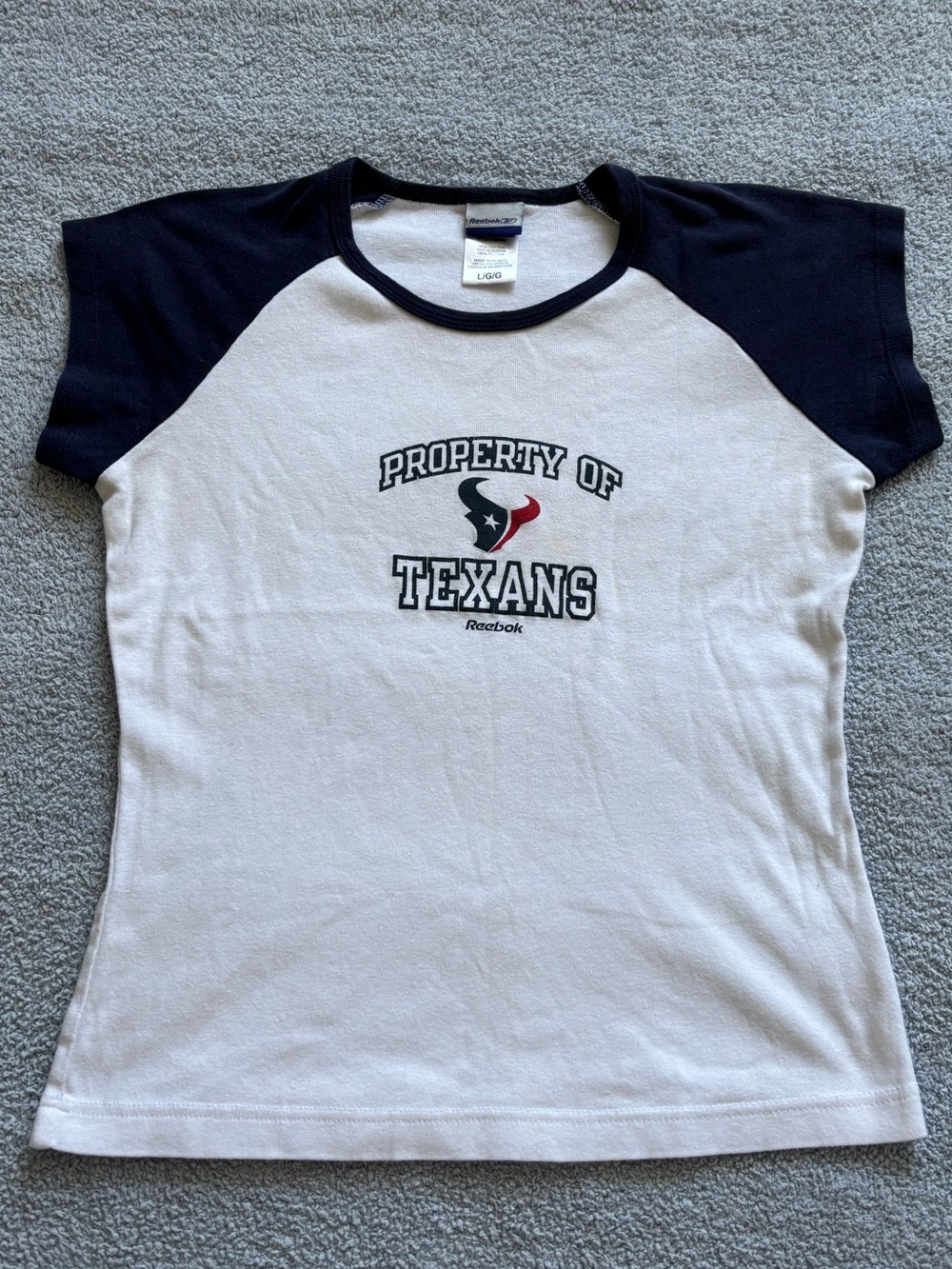 Reebok White & Navy Texans Raglan Short Sleeve Tee